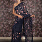 Rajwada Navy Blue Georgette Embroidered Saree With Unstitched Blouse For Women