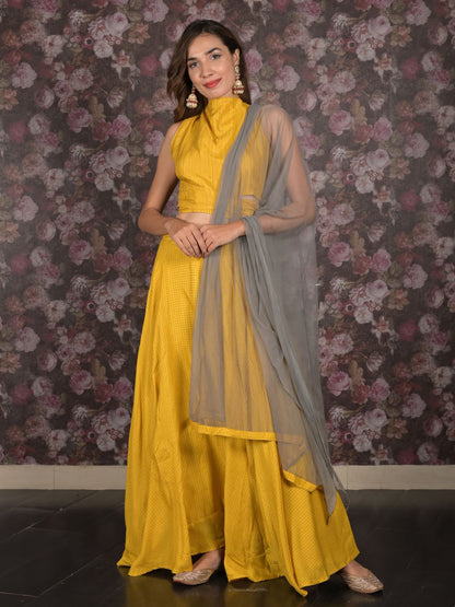 Rajwada Yellow Printed Stitched Cotton Lehenga with Stitched Blouse for Women