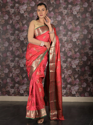 Rajwada Pink Tissue Silk Woven Saree with Unstitched Blouse for Women