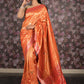 Rajwada Orange And Red Woven Silk Blend Saree With Unstitched Blouse For Women