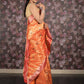 Rajwada Orange And Red Woven Silk Blend Saree With Unstitched Blouse For Women