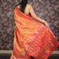 Rajwada Orange And Red Woven Silk Blend Saree With Unstitched Blouse For Women