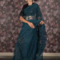 Rajwada Teal Embroidered Net Saree with Unstitched Blouse for Women