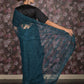 Rajwada Teal Embroidered Net Saree with Unstitched Blouse for Women