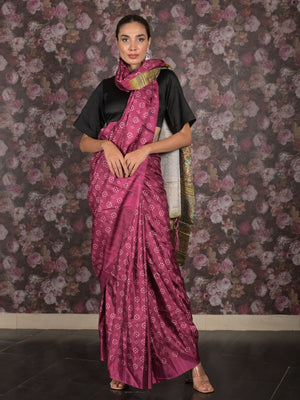 Rajwada Purple Bandhani Print Silk Blend Saree with Unstitched Blouse for Women