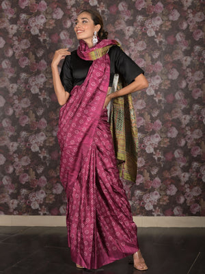 Rajwada Purple Bandhani Print Silk Blend Saree with Unstitched Blouse for Women
