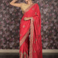Rajwada Red Heavy Embroidered Crepe Saree with Unstitched Blouse for Women