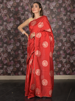 Rajwada Red Woven Silk Blend Saree Without Blouse For Women