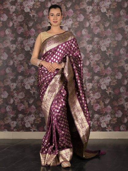 Rajwada Purple Heavy Silk Blend Woven Saree With Unstitched Blouse For Women