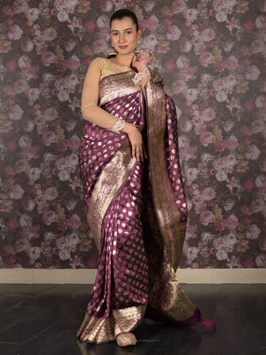 Rajwada Purple Heavy Silk Blend Woven Saree With Unstitched Blouse For Women