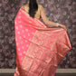 Rajwada Pink Woven Silk Blend Saree With Unstitched Blouse For Women