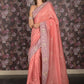 Rajwada Peach Sequins Embroidered Mercerized Cotton Saree with Unstitched Blouse for Women