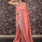 Rajwada Peach Sequins Embroidered Mercerized Cotton Saree with Unstitched Blouse for Women