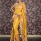 Rajwada Yellow Printed Embroidered Lycra Saree with Unstitched Blouse for Women