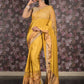 Rajwada Yellow Printed Embroidered Lycra Saree with Unstitched Blouse for Women