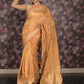 Rajwada Peach Zari and Stone Embroidered Crepe Saree with Unstitched Blouse for Women
