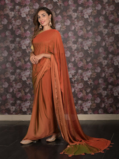 Rajwada Brown Embellished Crepe Saree with Unstitched Blouse for Women