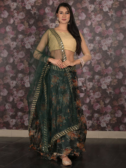 Rajwada Dark Green Embroidered Lehenga Set With Dupatta And Unstitched Blouse For Women