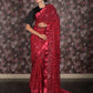 Rajwada Maroon Sequins Embroidered Georgette Saree with Unstitched Blouse for Women