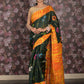 Rajwada Dark Green And Orange Woven Kota Cotton Saree With Unstitched Blouse For Women