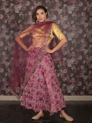 Rajwada Pink Organza Embroidered Semi Stitched Lehenga With Unstitched Blouse For Women