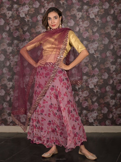 Rajwada Pink Organza Embroidered Semi Stitched Lehenga With Unstitched Blouse For Women