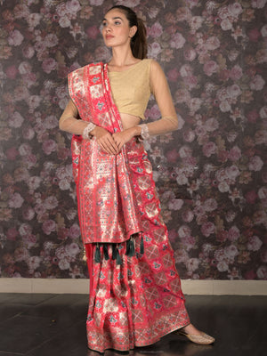 Rajwada Magenta Silk Blend Woven Saree with Unstitched Blouse for Women