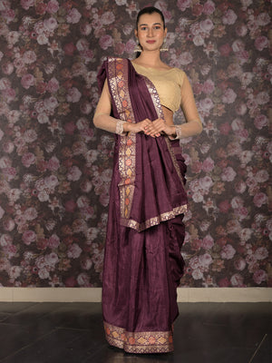 Rajwada Purple Woven Silk Blend Saree With Unstitched Blouse For Women