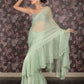 Rajwada Light Green Crepe Ruffles Saree with Unstitched Blouse for Women