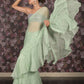 Rajwada Light Green Crepe Ruffles Saree with Unstitched Blouse for Women