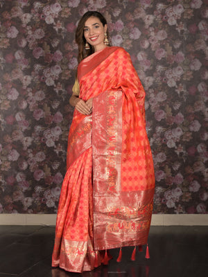 Rajwada Multicolored Woven Silk Blend Saree With Unstitched Blouse For Women