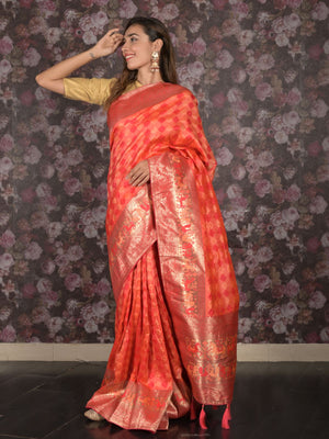 Rajwada Multicolored Woven Silk Blend Saree With Unstitched Blouse For Women