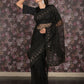 Rajwada Black Net Embroidered Saree with Unstitched Blouse for Women