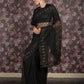 Rajwada Black Net Embroidered Saree with Unstitched Blouse for Women