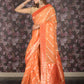 Rajwada Orange Foil Printed Net Saree With Unstitched Blouse For Women