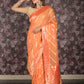 Rajwada Orange Foil Printed Net Saree With Unstitched Blouse For Women