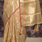 Rajwada Beige Silk Blend Woven Saree with Unstitched Blouse for Women