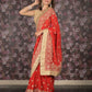 Rajwada Red Gold Zari Embroidered Georgette Saree with Unstitched Blouse for Women