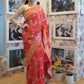 Rajwada Red Silk Blend Woven Saree with Unstitched Blouse for Women