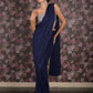 Rajwada Navy Blue Crushed Lycra Ready-to-Wear Saree with Unstitched Blouse for Women