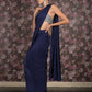 Rajwada Navy Blue Crushed Lycra Ready-to-Wear Saree with Unstitched Blouse for Women