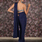 Rajwada Navy Blue Crushed Lycra Ready-to-Wear Saree with Unstitched Blouse for Women