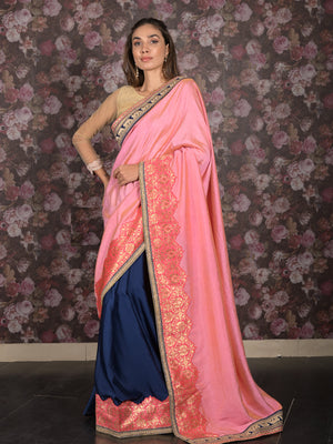 Rajwada Pink Embroidered Gold Shaded Silk Blend Saree with Unstitched Blouse for Women