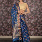 Rajwada Dark Blue Woven Silk Blend Saree With Unstitched Blouse For Women