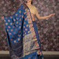 Rajwada Dark Blue Woven Silk Blend Saree With Unstitched Blouse For Women