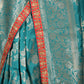 Rajwada Teal Ethnic Banarasi Silk Saree with Unstitched Blouse for Women