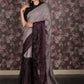 Rajwada Dark Purple Sequins Embroidered Crepe Saree with Unstitched Blouse for Women