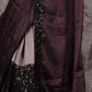 Rajwada Dark Purple Sequins Embroidered Crepe Saree with Unstitched Blouse for Women