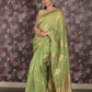 Rajwada Light Green Woven Cotton Blend Saree With Unstitched Blouse For Women