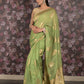 Rajwada Light Green Woven Cotton Blend Saree With Unstitched Blouse For Women